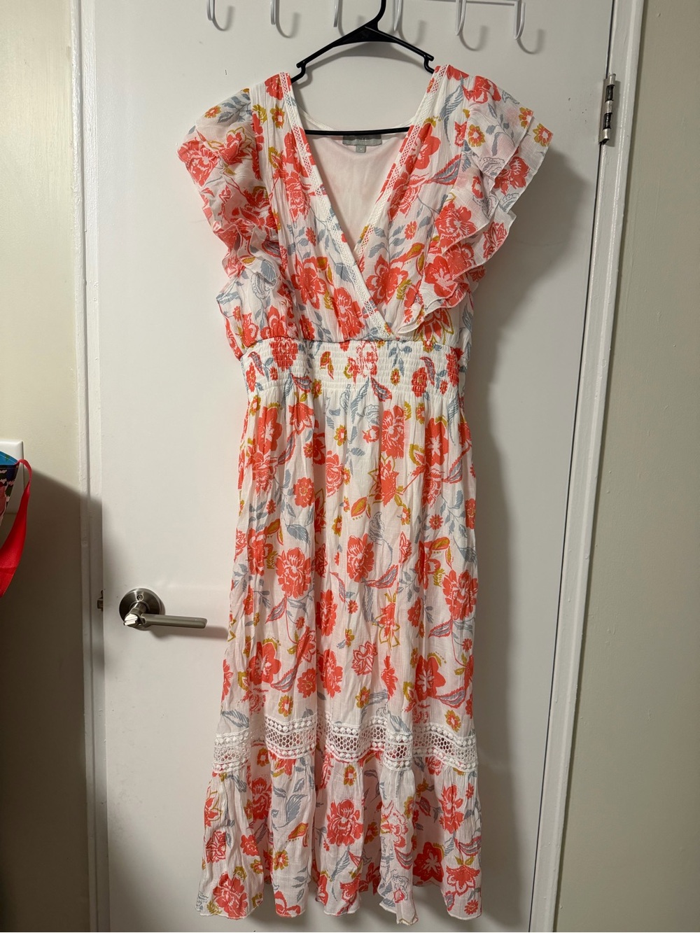 White Floral Maxi Dress with Orange Print